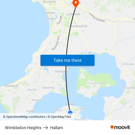 Wimbledon Heights to Hallam map