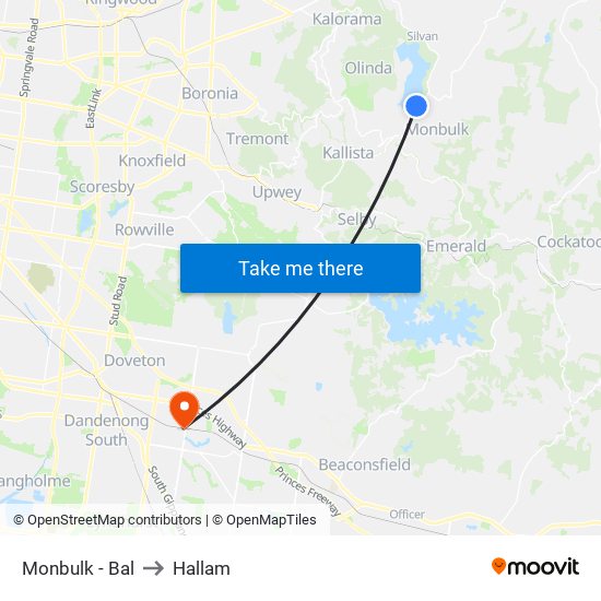 Monbulk - Bal to Hallam map