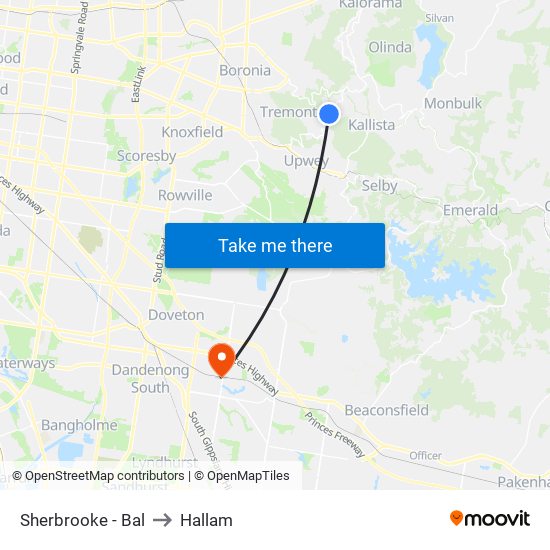 Sherbrooke - Bal to Hallam map