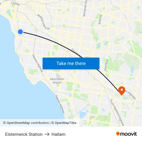 Elsternwick Station to Hallam map