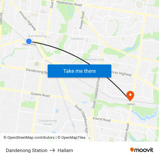 Dandenong Station to Hallam map