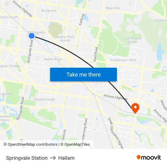 Springvale Station to Hallam map
