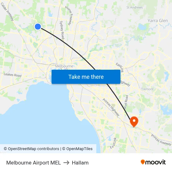 Melbourne Airport MEL to Hallam map