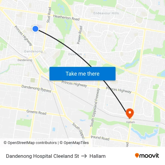 Dandenong Hospital Cleeland St to Hallam map