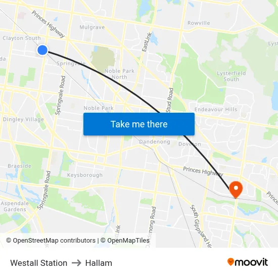Westall Station to Hallam map