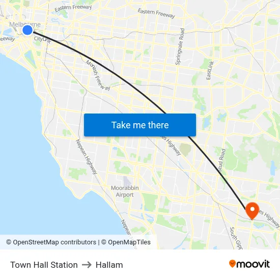 Town Hall Station to Hallam map