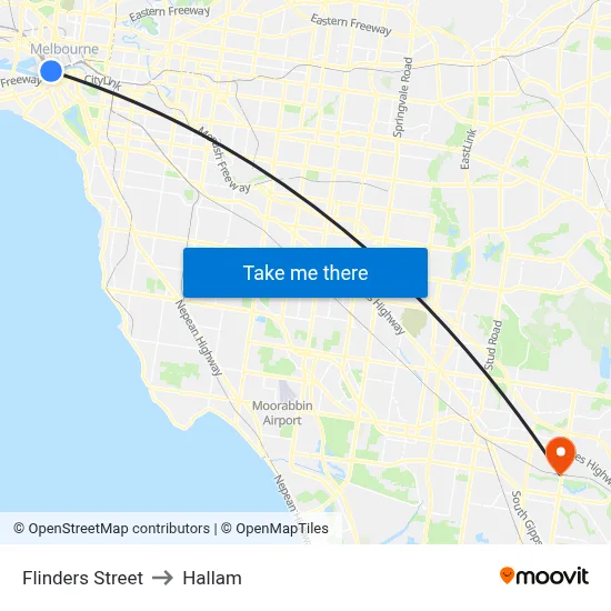 Flinders Street to Hallam map