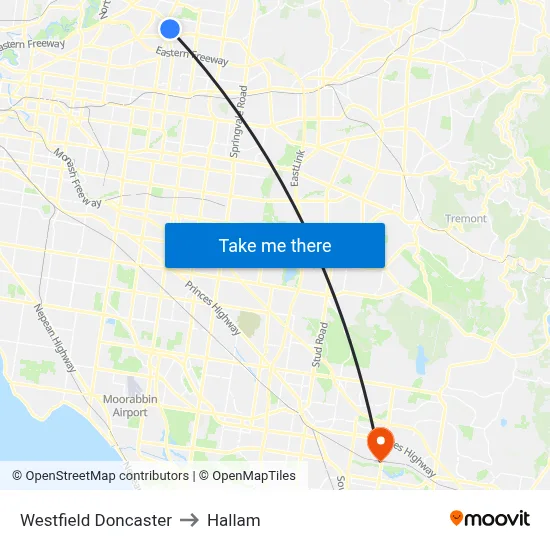 Westfield Doncaster to Hallam map