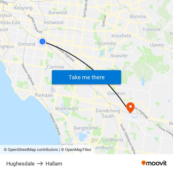 Hughesdale to Hallam map