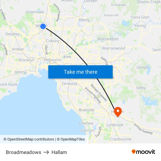 Broadmeadows to Hallam map