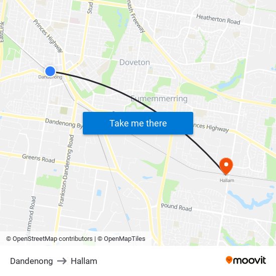 Dandenong to Hallam map