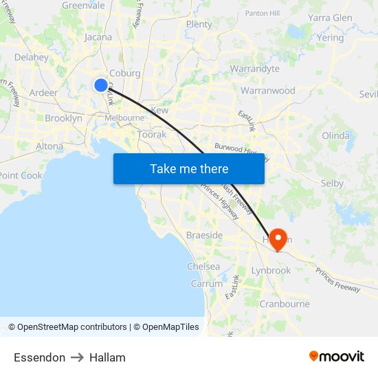 Essendon to Hallam map