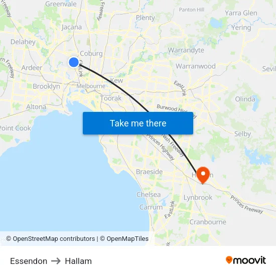 Essendon to Hallam map