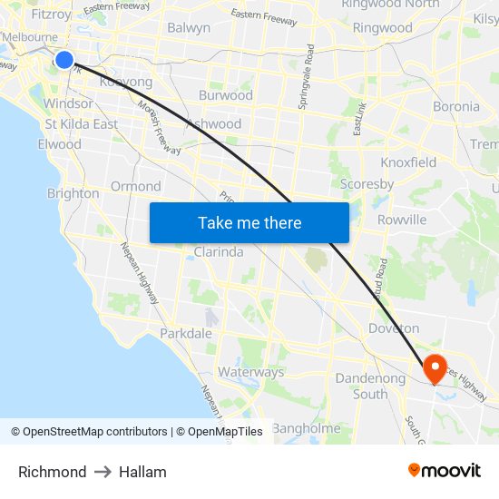 Richmond to Hallam map