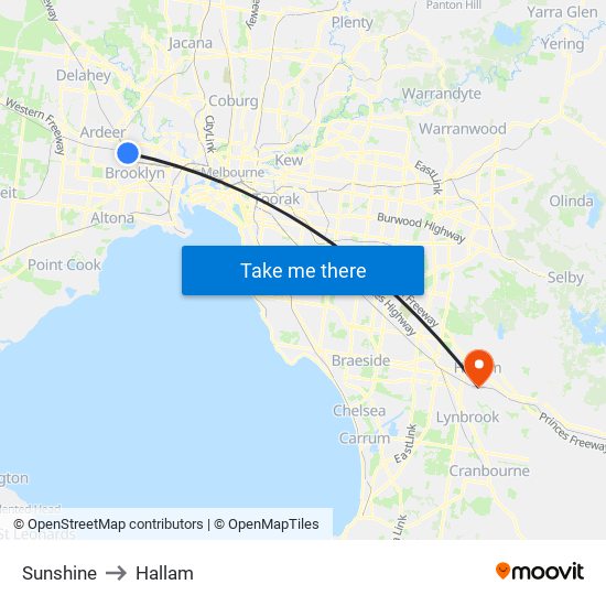 Sunshine to Hallam map