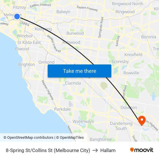 8-Spring St/Collins St (Melbourne City) to Hallam map
