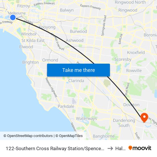 122-Southern Cross Railway Station/Spencer St (Melbourne City) to Hallam map