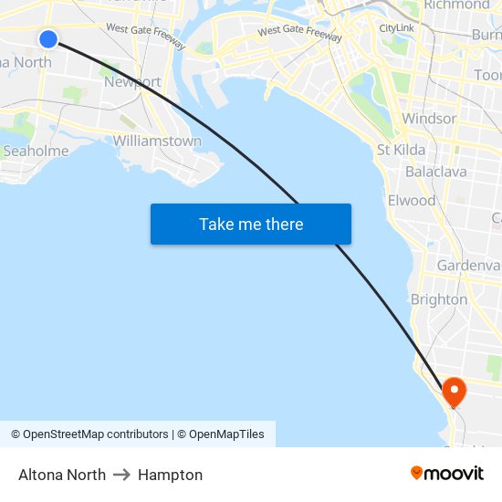 Altona North to Hampton map