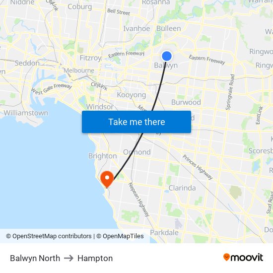 Balwyn North to Hampton map