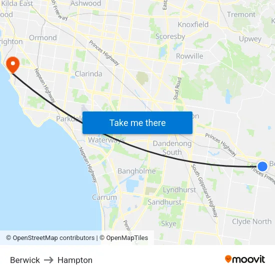 Berwick to Hampton map