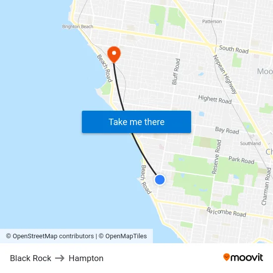 Black Rock to Hampton map