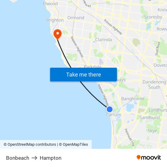 Bonbeach to Hampton map