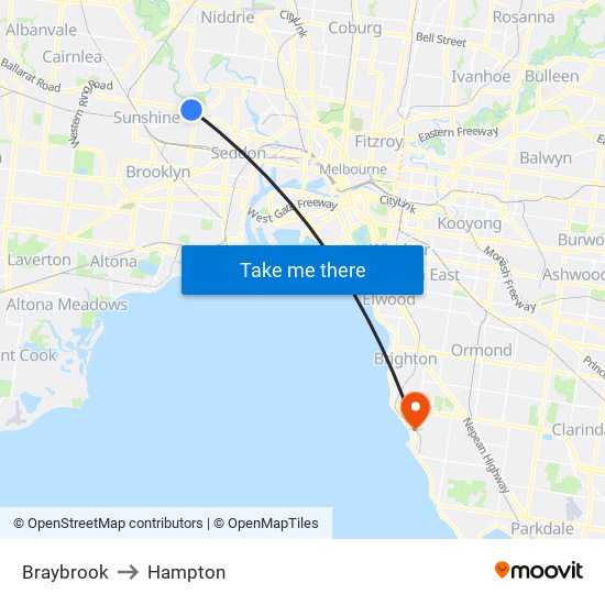 Braybrook to Hampton map