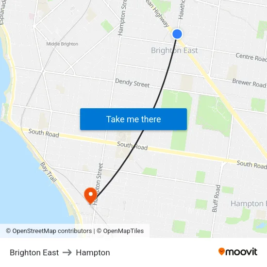 Brighton East to Hampton map