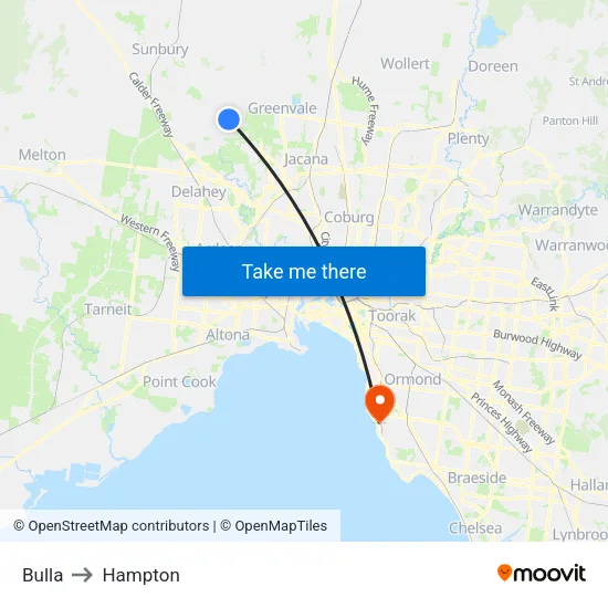 Bulla to Hampton map