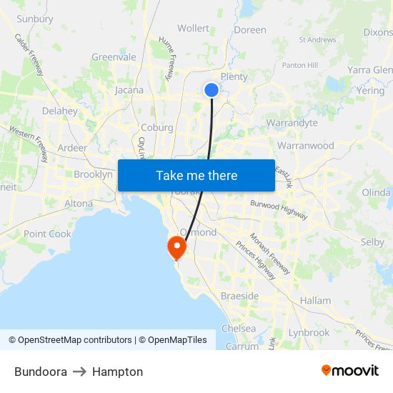 Bundoora to Hampton map