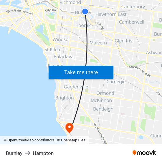 Burnley to Hampton map