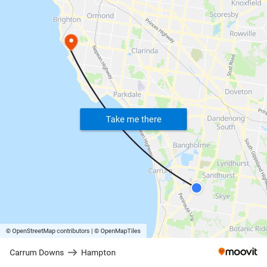 Carrum Downs to Hampton map