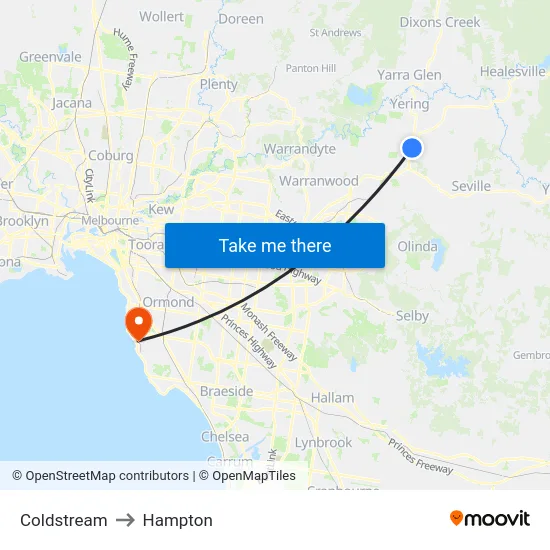 Coldstream to Hampton map