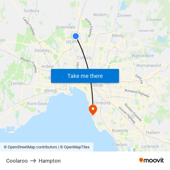 Coolaroo to Hampton map