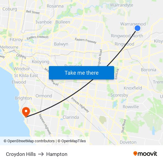 Croydon Hills to Hampton map