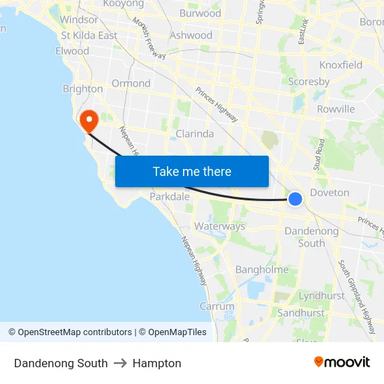 Dandenong South to Hampton map