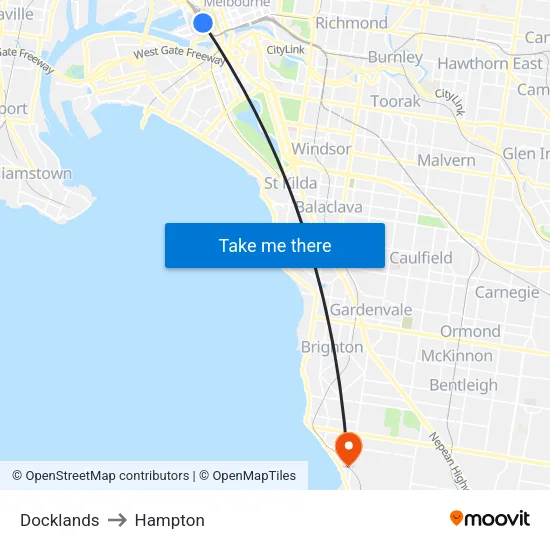 Docklands to Hampton map