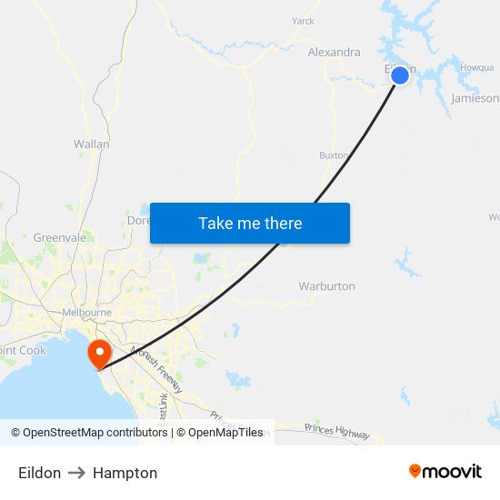 Eildon to Hampton map