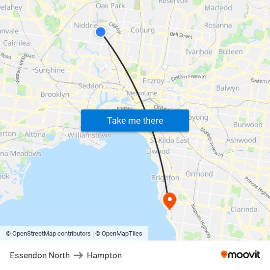 Essendon North to Hampton map