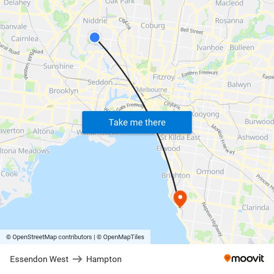 Essendon West to Hampton map