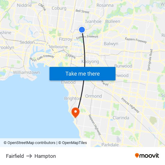 Fairfield to Hampton map