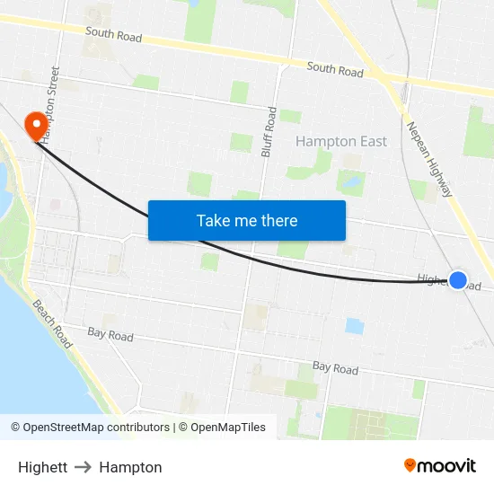 Highett to Hampton map