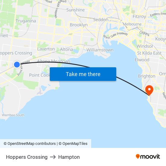 Hoppers Crossing to Hampton map