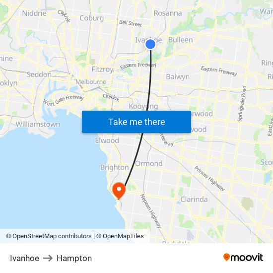 Ivanhoe to Hampton map