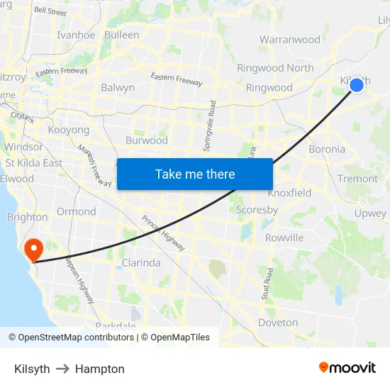 Kilsyth to Hampton map
