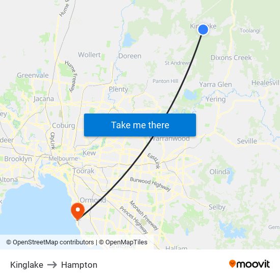 Kinglake to Hampton map