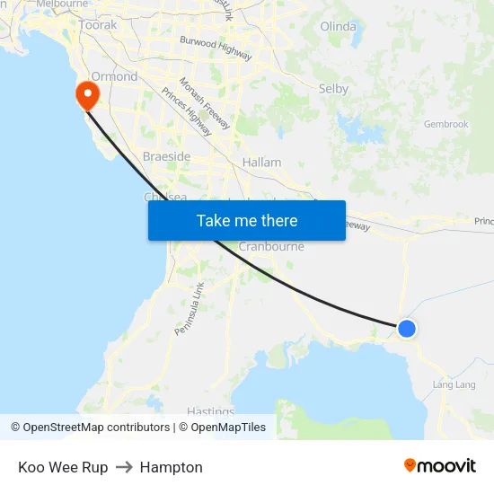 Koo Wee Rup to Hampton map