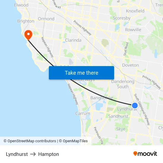 Lyndhurst to Hampton map