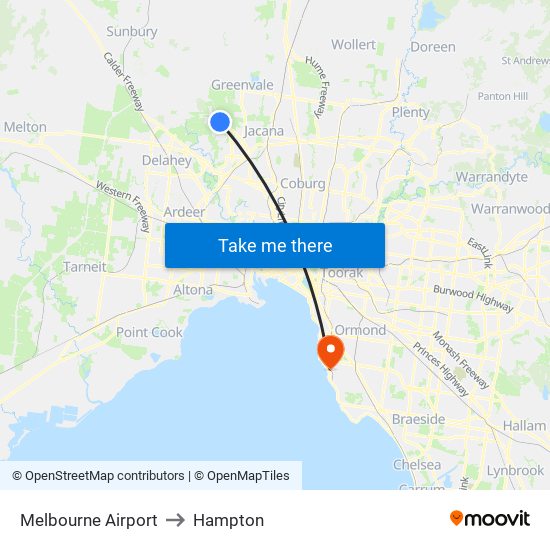 Melbourne Airport to Hampton map