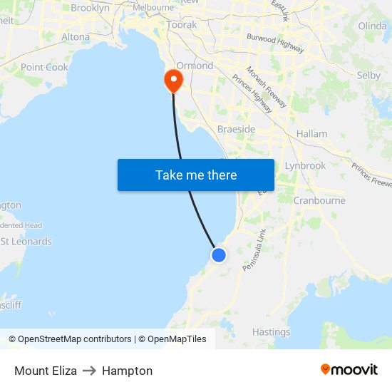 Mount Eliza to Hampton map